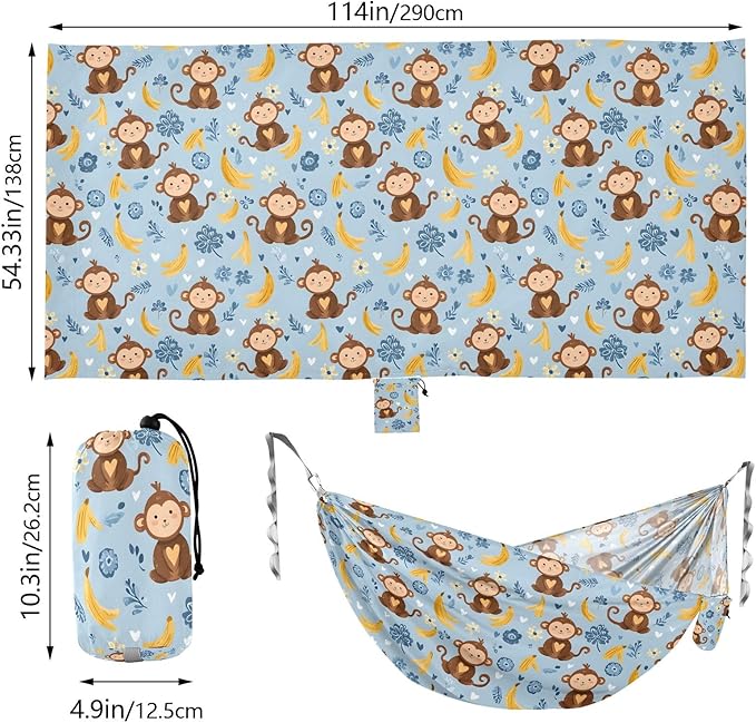 Camping Hammock Outdoor Hammocks for Outside Monkey Banana Blue Beach Trees Portable Lightweight with Pockets Tree Straps Indoor