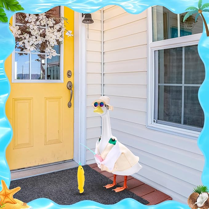 Porch Goose Outfit Summer Hawaiian Fishing Porch Goose Outfit Clothes Costume for 23 In Statue Garden Yard Decor