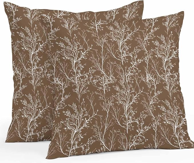 Brown Branches Waterproof Outdoor Pillow Covers Set of 2 Home Decor, Abstract Art Leaves Plant Pillowcase Patio Pillow Covers for Couch Bench Patio Furniture Garden 24x24in