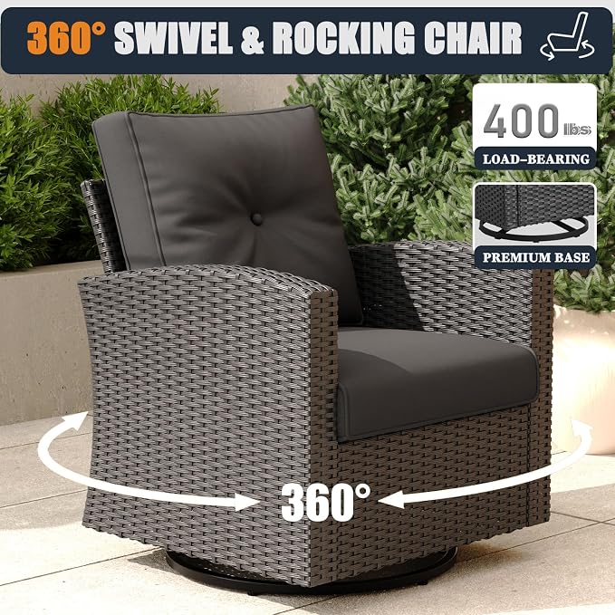 Patio Furniture Set with Fire Pit Table, 13 Pieces Outdoor All-Weather Wicker Conversation Sectional Chair Sofa Set with 4 Swivel Chairs