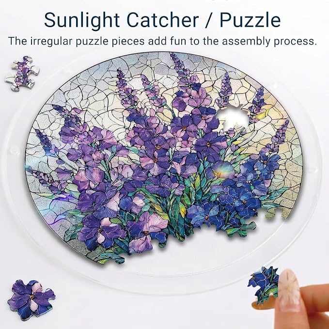 Acrylic Jigsaw Puzzle Suncatcher-Violet Garden Grace, Stained Glass Window Hanging, Home Decor Creative Mom Gifts, Birthday Gifts for Women,Wife, Sisters, Aunt, Besties 7.4in (Violet)