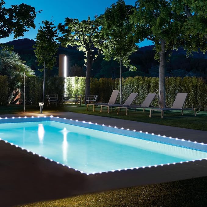 JMEXSUSS 66ft 200 LED 8 Modes White Solar Rope Lights for Pool | Solar Pool Lights Outdoor Waterproof, Solar Powered Christmas Lights for Fence,Gazebo,Yard,Walkway,Path,Garden Decor(White)