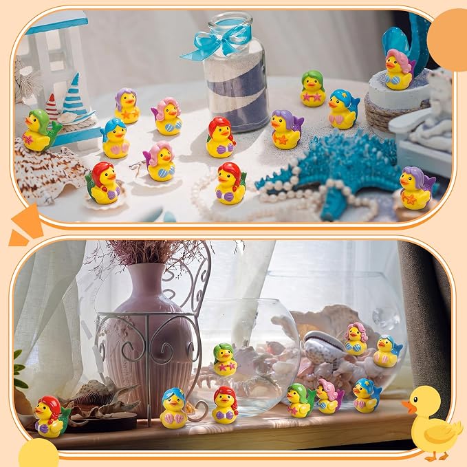 Novabright 100 Pcs Mini Resin Mermaid Ducks Tiny Resin Small Ducks Mini Animal Figurines for DIY Cake Craft Garden Landscape Ornament Potted Decoration Birthday Party Supplies