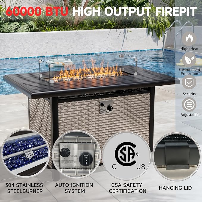 10-Piece Outdoor Patio Furniture Set, Modular Sectional Sofa Set with Swivel Rocker Chairs & Fire Pit, Wicker Outdoor Couch Conversation Sets w/Coffee Table and Cushions, Black
