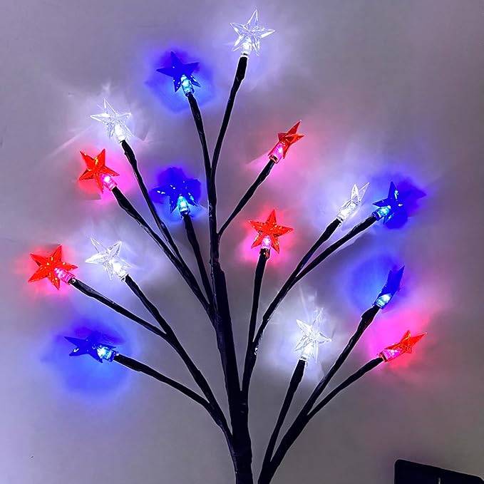 4th of July Decorations Outdoor, 5 Pack Solar Star Lights Red White Blue, 29.5IN 22.3FT 75 LED Patriotic Pathway Lights, 8 Modes Auto On/Off IP65 Waterproof Yard
