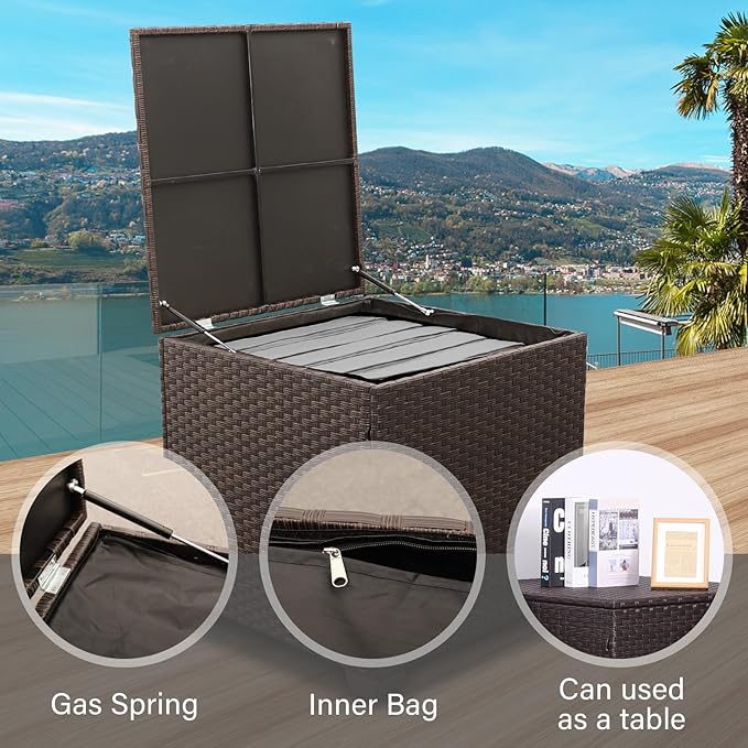 Valita Wicker Patio Furniture 6 Pieces Outdoor Sectional Sofa Patio Conversation Sets with Storage Bin Glass Table and Non-Slip Cushions and Furniture Covers, Light Grey