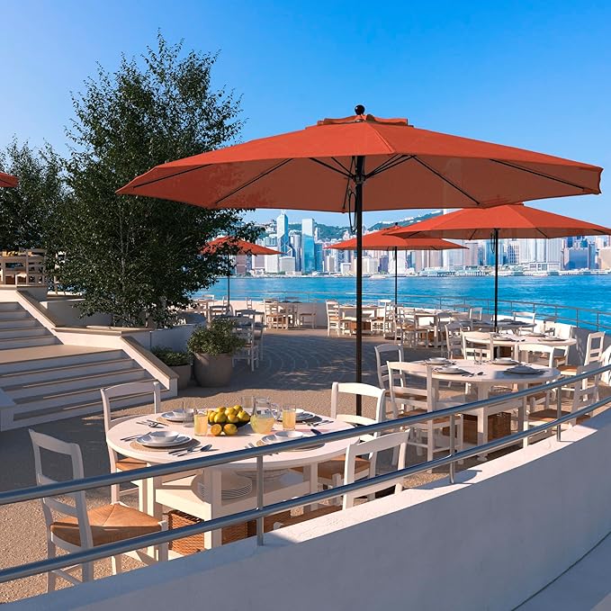 California Umbrella 11Ft Commercial Grade Market Umbrella, Pulley Lift, Aluminum/Fiberglass, 2mm pole wall, Bronze Frame, Solution Dyed Sunset Fabric