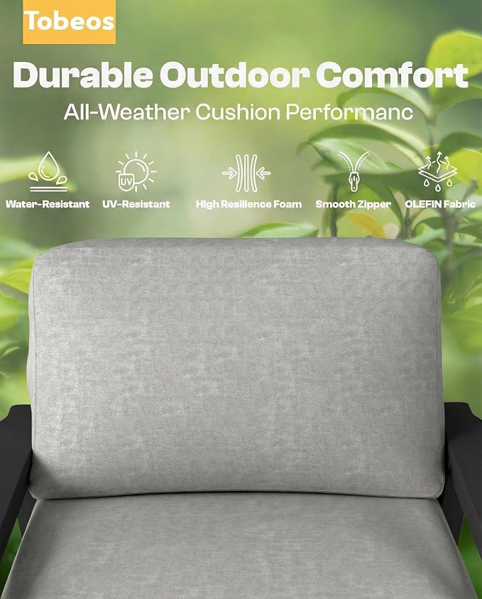 HDPE Patio Furniture Set 5 Seats with Cantilever Umbrella, Outdoor Couch with Washable Thick Gray Cushions & Tables, Outdoor Sectional Furniture for Deck, Lawn, Porch (Black Frame)