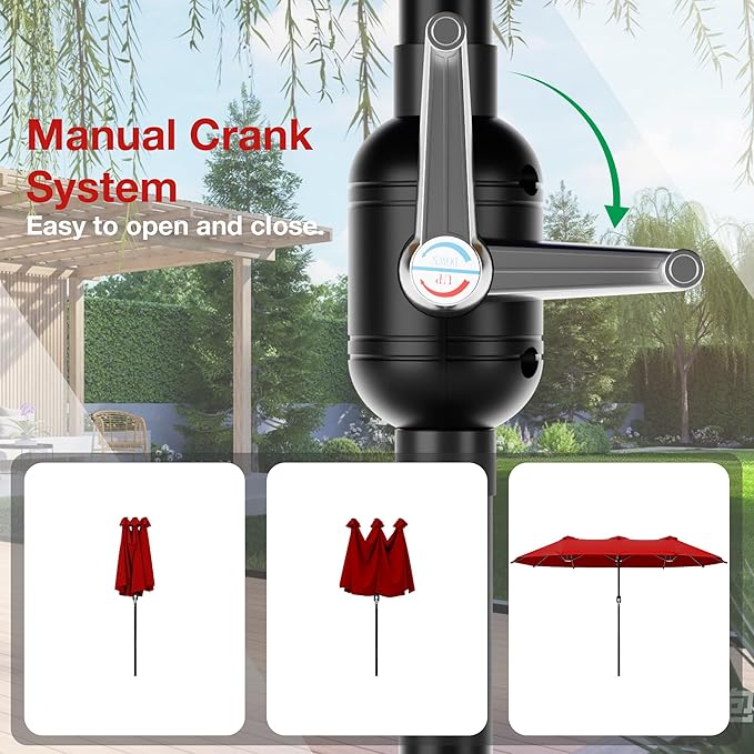 Joyside 13FT Large Patio Umbrella, Outdoor Double Sided Umbrella, Rectangle Umbrella with Crank Handle, 12 Sturdy Ribs for Deck, Porch and Pool