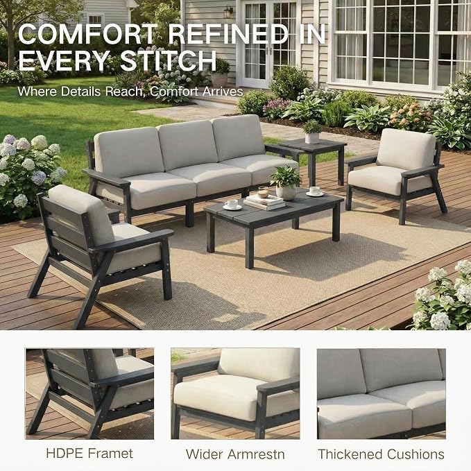 Kingdura HDPE Patio Furniture Set, 12 Piece Outdoor Sectional Sofa with Coffee Table & Side Table, All Weather Outdoor Couch Conversation Set with Washable Cushions for Backyard Poolside Balcony