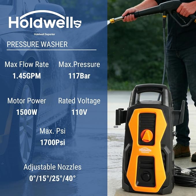 HoldwellS 2026 New Mini Portable P*ressure Washer 1700 MAX PSI, P*ower Cleaner with Trigger Spray Gun & 20FT Hose, Vario Power Spray Wand - for Cars/Fences/Driveways/Home/Patios