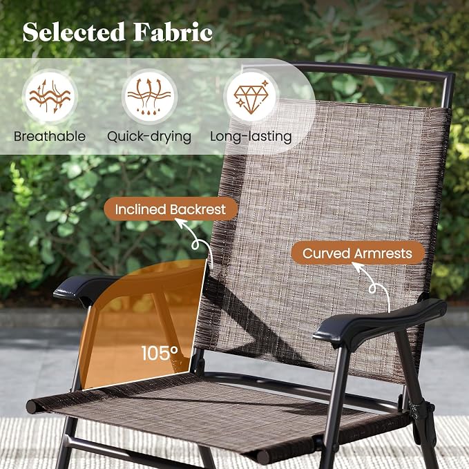DORTALA Outdoor Bistro Set 3 Piece, Small Patio Furniture Set with Round Table & Folding Dining Chairs, Umbrella Hole, Conversation Set for Balcony, Porch, Backyard, Deck