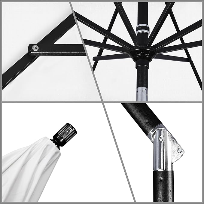 California Umbrella 11Ft Premium Sunbrella Patio Umbrella, Hand-Crank, Tilt-Collar, Black Frame, Natural Fabric