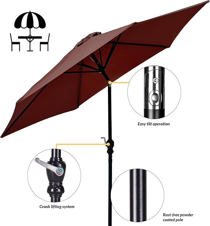 OLIXIS 9FT Patio Table Umbrella with Tilt and Crank Button & 8 Sturdy Ribs Waterproof, 9 Feet Outdoor Patio Umbrella Sun Shade for Pool, Terrace, Beach and Restaurant