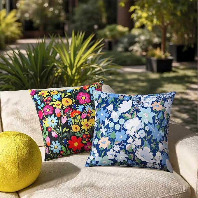 Adabana Outdoor Waterproof Floral Pillow Covers 16x16 Inch | Colorful Outdoor Pillow Covers Summer Decirative for Patio Furniture Porch Garden Pillows