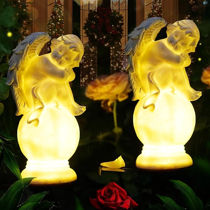 SunKite Angel Garden Solar LED Light Outdoor Waterproof Decorative Stake Lights for Yard Patio Pathway Lawn Ornaments Garden Decor Christian Christmas Decorations Gifts
