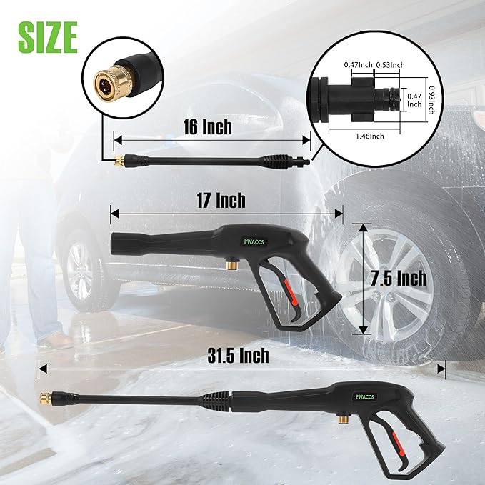 PWACCS Pressure Washer Hose and Gun, 50 FT Power Washer Hose with Extension Wand Kit, 5 Nozzle Tips, M22-14 Fitting, Compatible with Ryobi, Green Works & Karcher