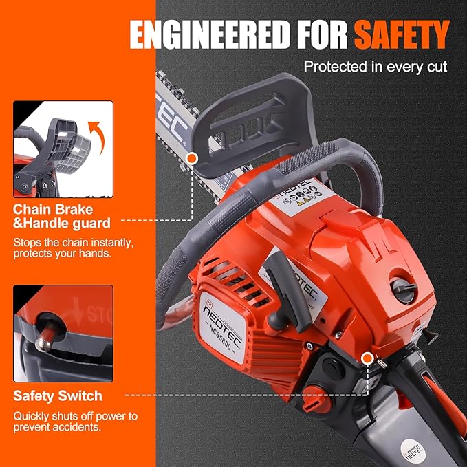 58CC Gas Powered Chainsaw 18 20 Inch Bar Chain Ergonomic Chainsaw Chain Brake Anti-Vibration System, 2-Cycle Petrol Motosierra De Gasolina for Tree Cutting Firewood Wood Yard Cleaning