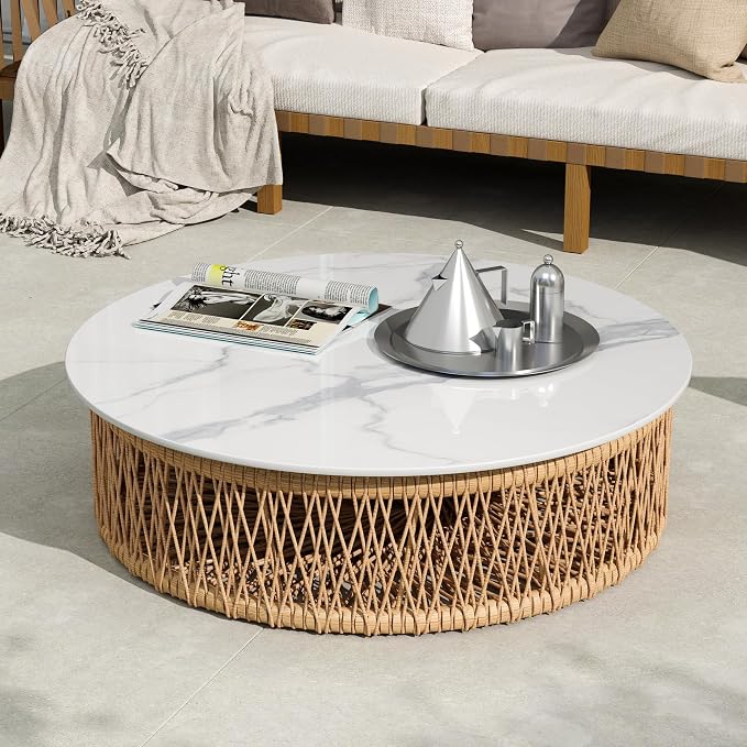 39.3" Round Sintered Stone Table Top - White | Heat & Scratch Resistant Durable Tabletop for Dining, Indoor/Outdoor, Pub & Home Office - All-Weather Use