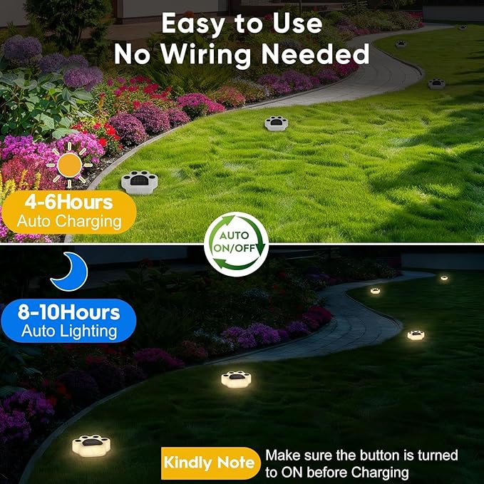 Solar Paw Print Lights 4 Pack, Outdoor Waterproof Solar Garden Lights, Lawn Patio Pathway Decorative Lights, Pet Dog Lovers Gifts for Women Mom Mother's Day
