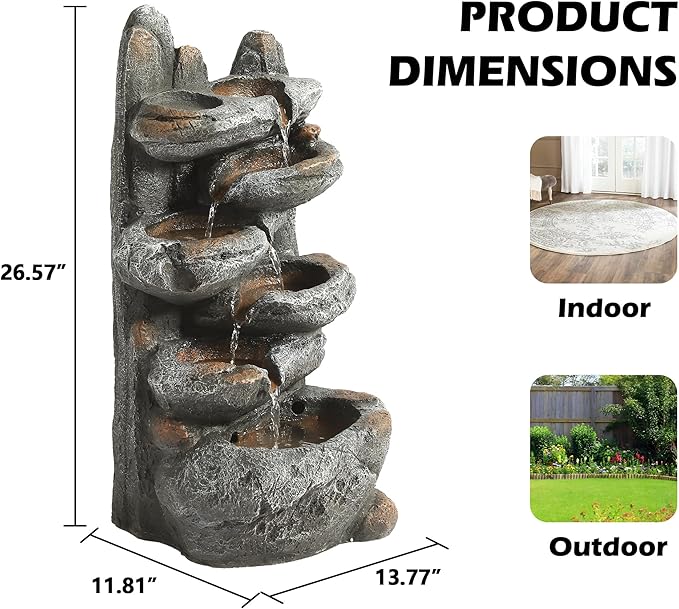 TITIMO 6-Tier Cascading Rock Water Fountain Outdoor Garden Waterfall with Lights,Fountain Indoor Decor for Garden, Patio, Backyard, Deck, Porch and Home Art Decor (Smal)