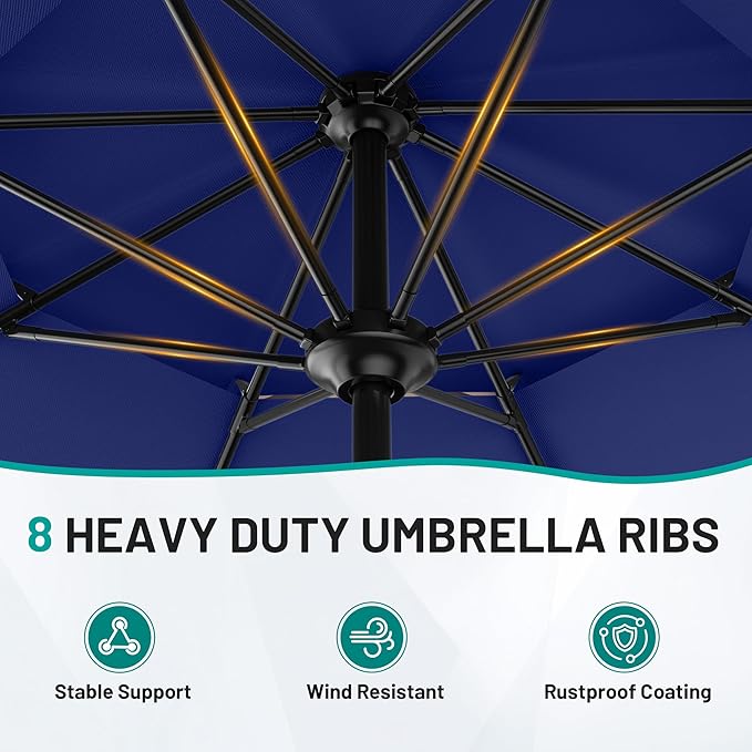 AreShark 11ft 2 Tiers Patio Umbrella - Outdoor Umbrella Waterproof UV Protection, Market Table Umbrella w/ 8 Sturdy Ribs&Crank for Pool, Porch, Garden(Navy)