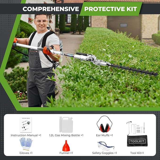 6-IN-1 Multi-Functional Weed Wacker Gas Powered, 52CC 2-Stroke Backpack Gas Powered Weed Eater String Trimmer, Pole Saw, Hedge Trimmer, Brush Cutter Blade, Safety Lock&Shoulder Strap for Lawn Trimming