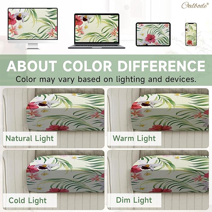 CALBODE 14 Pcs Stretch Outdoor Seat Cushion Covers, Washable Chair Seat Cover for Patio Furniture Cushions Soft Indoor and Outdoor Couch Cover Replacement (Tropical Floral, Beige,Cover Only)