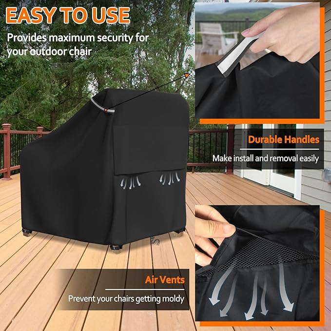 STARTWO Patio Outdoor Chair Covers 2 Pack, Outdoor Furniture Covers Waterproof adapter for Lawn Lounge Seat, Wicker, Swivel, Adirondack, Rocking Chairs, 32" Lx 37" W x 36" H inch, Black