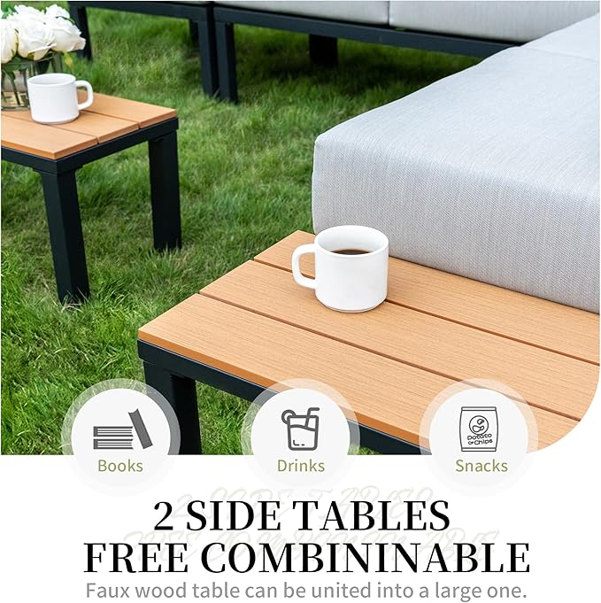PIZZELLO 5 Piece Patio Furniture Set with 62" Fire Pit Table Outdoor Sectional Sofa Set with Coffee Table, Patio Conversation Set, Beige (6" Thickened Cushions Included)