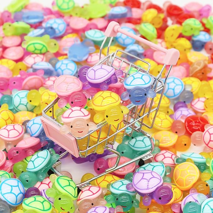 100 Pcs Mini Glow in The Dark 3D Resin Turtles Miniature | Garden Figurines, DIY Dollhouse Fish Tank Fridge Wall Art, Safe Durable Non Fading, 10 Colors