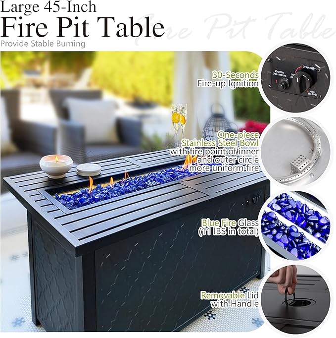 Sophia & William Outdoor Patio Furniture Set with Fire Pit Table Large & High Back 9PCS Wicker Patio Sectional Sofa Conversation Set with 45" Fire Table, Ottoman & 4" Thick Cushions,Beige