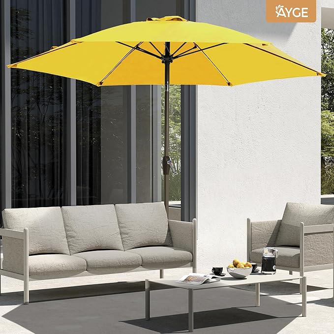 Ayge 7.5FT Large Outdoor Patio Umbrella Market Table Umbrella-UV Resistant, Easy Push Button Tilt and Crank, 6 Sturdy Fiberglass Ribs Heavy-Duty Pool Umbrella for Deck, Backyard,Garden, Yard,Yellow