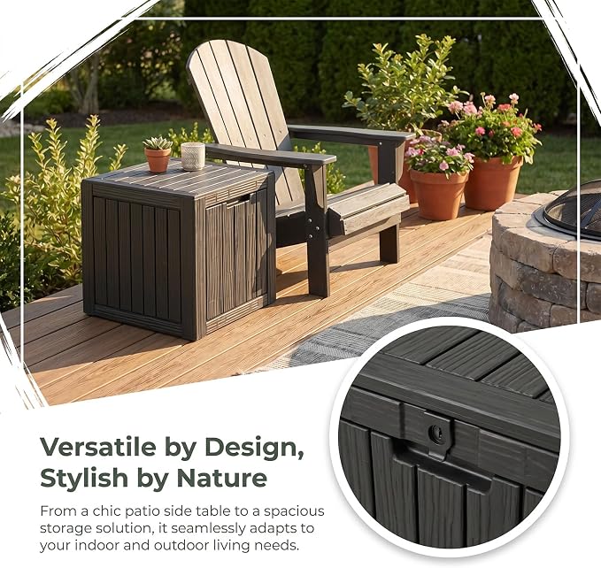 MAKINO 31 Gallon Resin Outdoor Storage Box, Waterproof Deck Box with Lockable Lid, Outside Storage Box for Patio Furniture, Pool Accessories, Garden Tools, Storage Bench for Backyard, Porch, Black