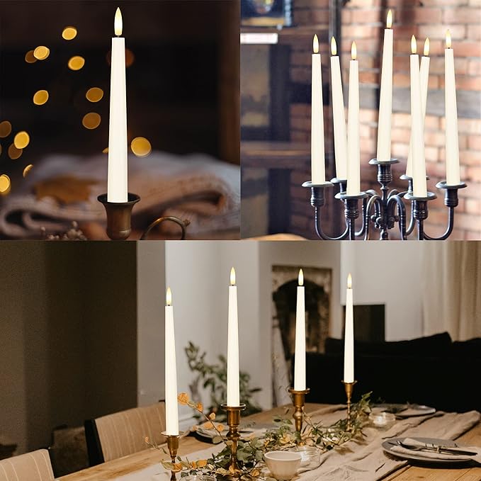 Flameless Taper Candles with 3D Wick, 11.4" Real Wax LED Candles with Remote and Timer, 6 Pack Flickering Candlesticks Battery Operated (Ivory)