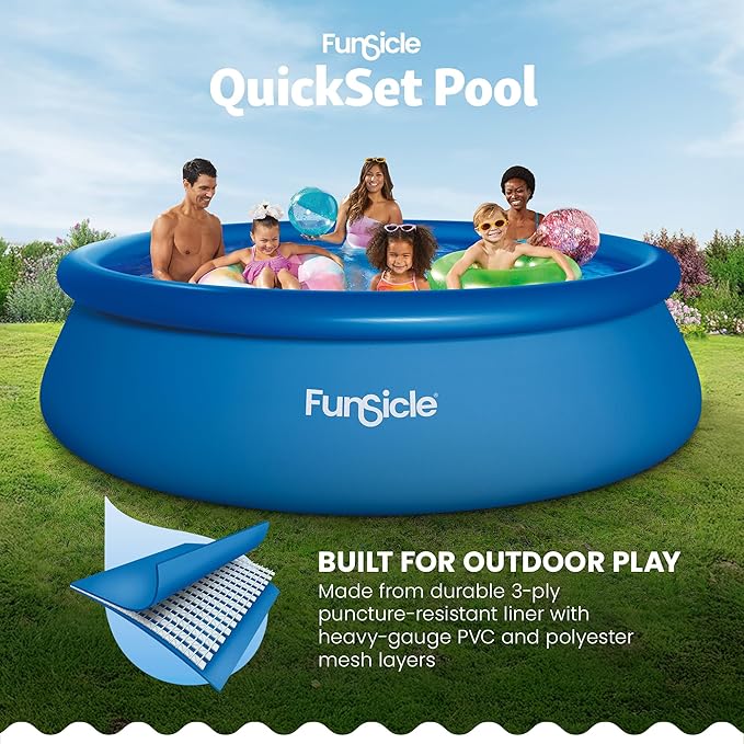 Funsicle Quickset 12' x 36" Round Above Ground Swimming Pool, with FiltraBoost 800 GPH Filter Pump, Type D Filter Cartridge & Repair Patch