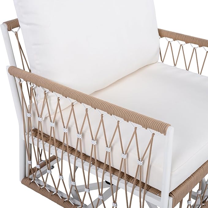 Christopher Knight Home Janna 3-Piece Bohemian Outdoor Patio Furniture Set, Set of 2 Swivel Lounge Chairs with Cushions & Glass Top Side Table, Patio Conversation Set for Garden, Beige + Natural