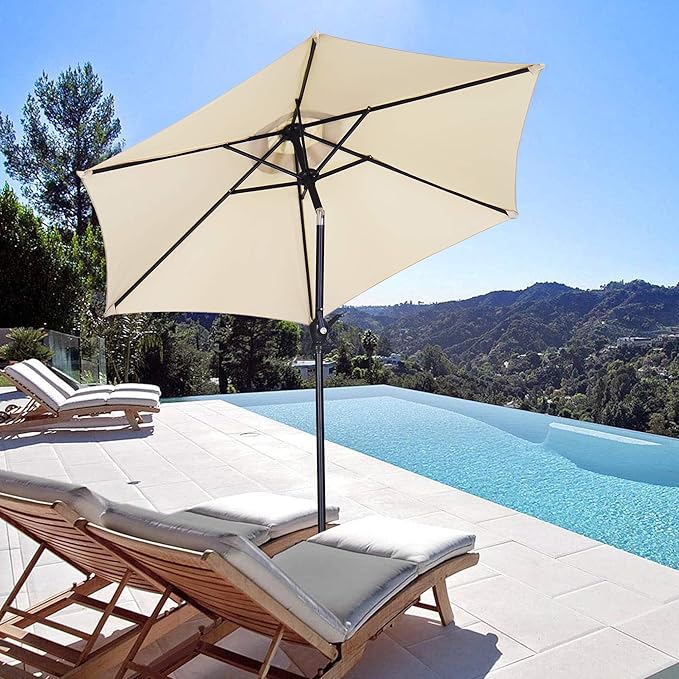 7.5FT Patio Umbrella, Outdoor Table Umbrella, Market Umbrella with Push Button Tilt and Crank for Garden, Lawn, Deck, Backyard & Pool