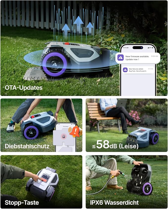 ANTHBOT M9 Set: Robotic Lawnmower Without Boundary Cable Including NetRTK & 4G Service (1 Year), Quick Installation Without RTK Base Station, NetRTK & Dual Vision, 900 m² (max. 1200 m²), 45% Incline