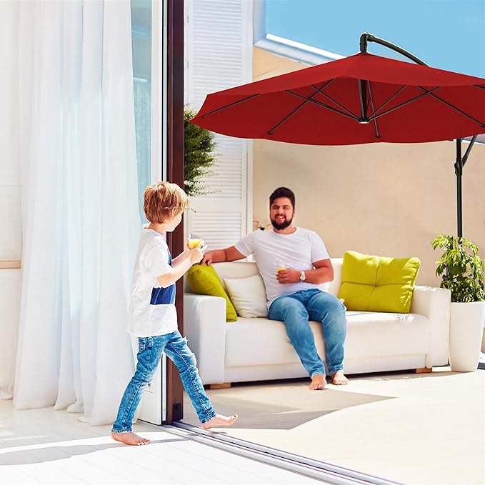 10 Ft Offset Cantilever Patio Umbrella - Fade-Resistant Shade Umbrella Outdoor Patio Canopy with Cross Base for Garden, Lawn, Deck, Yard or Pool by Pure Garden