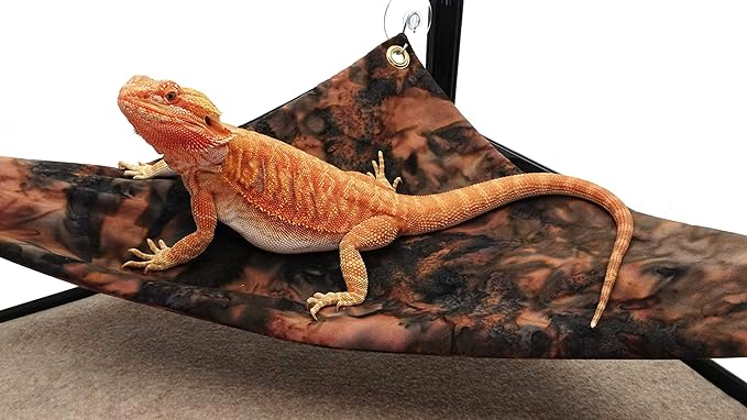 Hammock for Bearded Dragons, Brown Maroon Batik Fabric with Suction Cup Hooks
