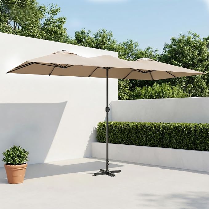 10 PCS Outdoor Patio Dining Set with 13.6ft Double-Sided Patio Umbrella,Patio Table and Chairs Metal Outdoor Patio Furniture Set,Dining Table Set with 8 Chairs,Brown