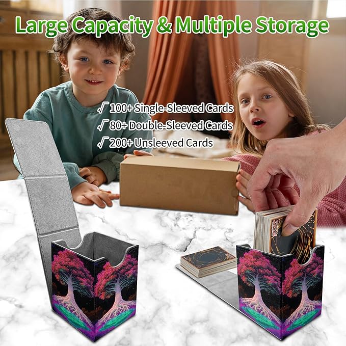Pink Trees Card Deck Box for MTG, Personalized Card Storage Case Fits 120+ Sleeved Cards, Premium Leather TCG Box with Strong Magnetic Closure for Magic, CCG, PTCG, Baseball Cards