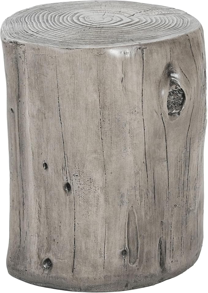 Realistic Tree Stump Side Table, Lightweight Concrete End Table for Indoor & Outdoor, Rustic Wood-Look Stool, Multi-Purpose Plant Stand, Weather-Resistant Accent Table, No Assembly Required, Gray