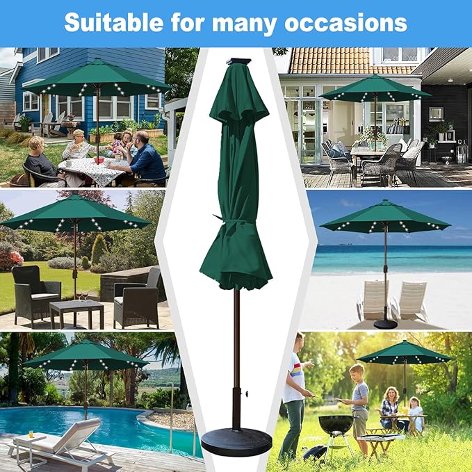 Eurmax USA 10-Year-Non-Fading 10FT Outdoor Patio Market Umbrella with LED Lights,UPF50+ UV Resistant,Heavy Duty Commercial Grade,Crank Lift Design,Windproof Vented Top for Garden,Pool,Deck,Forest Green