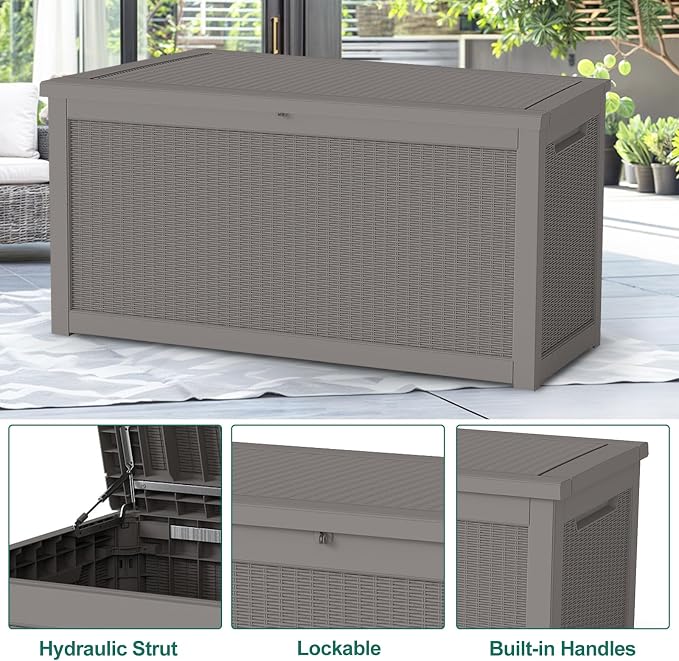 260 Gallon Waterproof Resin Outdoor Storage Box, Lockable & UV Resistant | Patio Deck Boxes, Outside Storage for Patio Cushions, Pool Toys, Garden Tools & Package Delivery, Brown