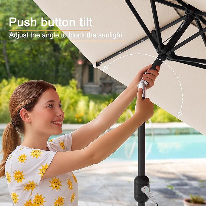 7.5ft Outdoor Umbrella Patio Umbrella with Solar Lights,18 LED Lighted Table Market Outdoor Umbrella, 2-Year-Non-Fading, for Pool, Deck, Garden,Backyard