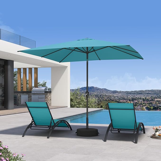 PURPLE LEAF 8' x 8' Square Patio Umbrella Outdoor Table Umbrella Aluminum Frame Market Umbrella with 8 Sturdy Ribs & Tilt for Garden Deck Lawn Pool Turquoise Blue