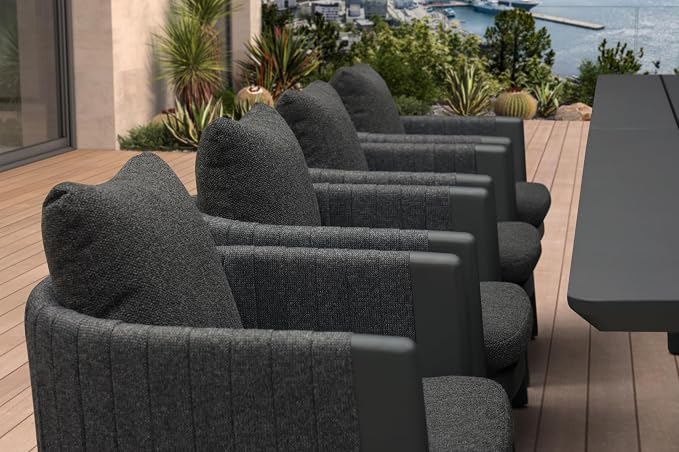 PURPLE LEAF Luxury 9-Piece Oversize Outdoor Dining Set for 8 Powder-Coated Aluminum Patio Table and Handwoven Olefin Rope Chairs with Cushions Weather-Resistant Patio Furniture Carbon Slate Color