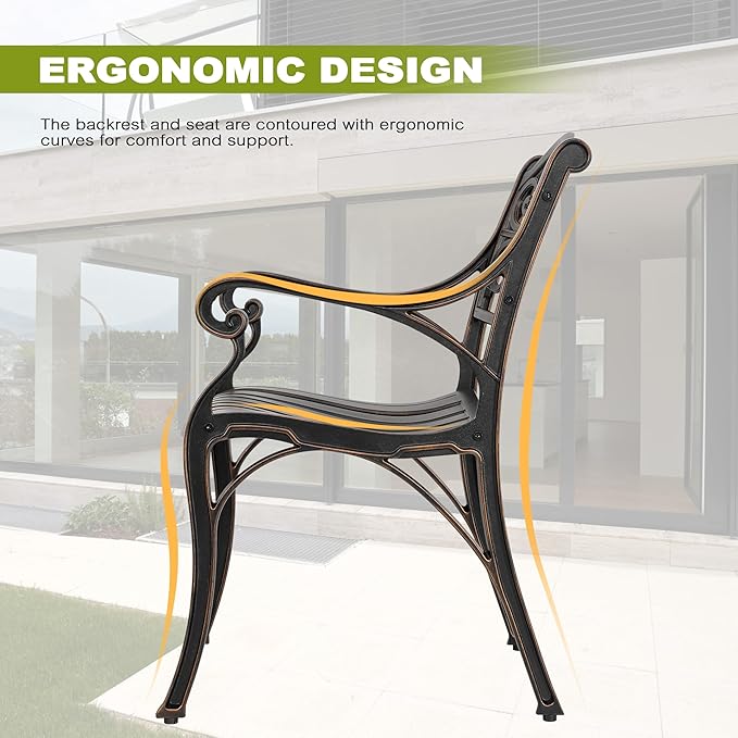 NUU GARDEN 5 Pieces Outdoor Patio Dining Set, 42" Round Cast Aluminum Dining Table with 2.24" Umbrella Hole and All-Weather 4 Outdoor Patio Dining Chairs for Patio, Garden, Backyard, Balcony, Bronze